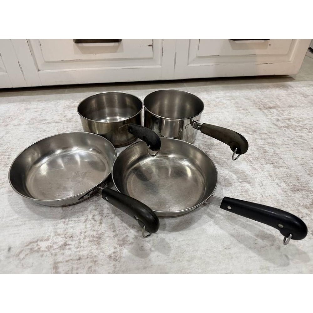 Vintage Revere Ware 1801 Pre-1968 4-Pc Cookware Set Double Ring Patent Stamp